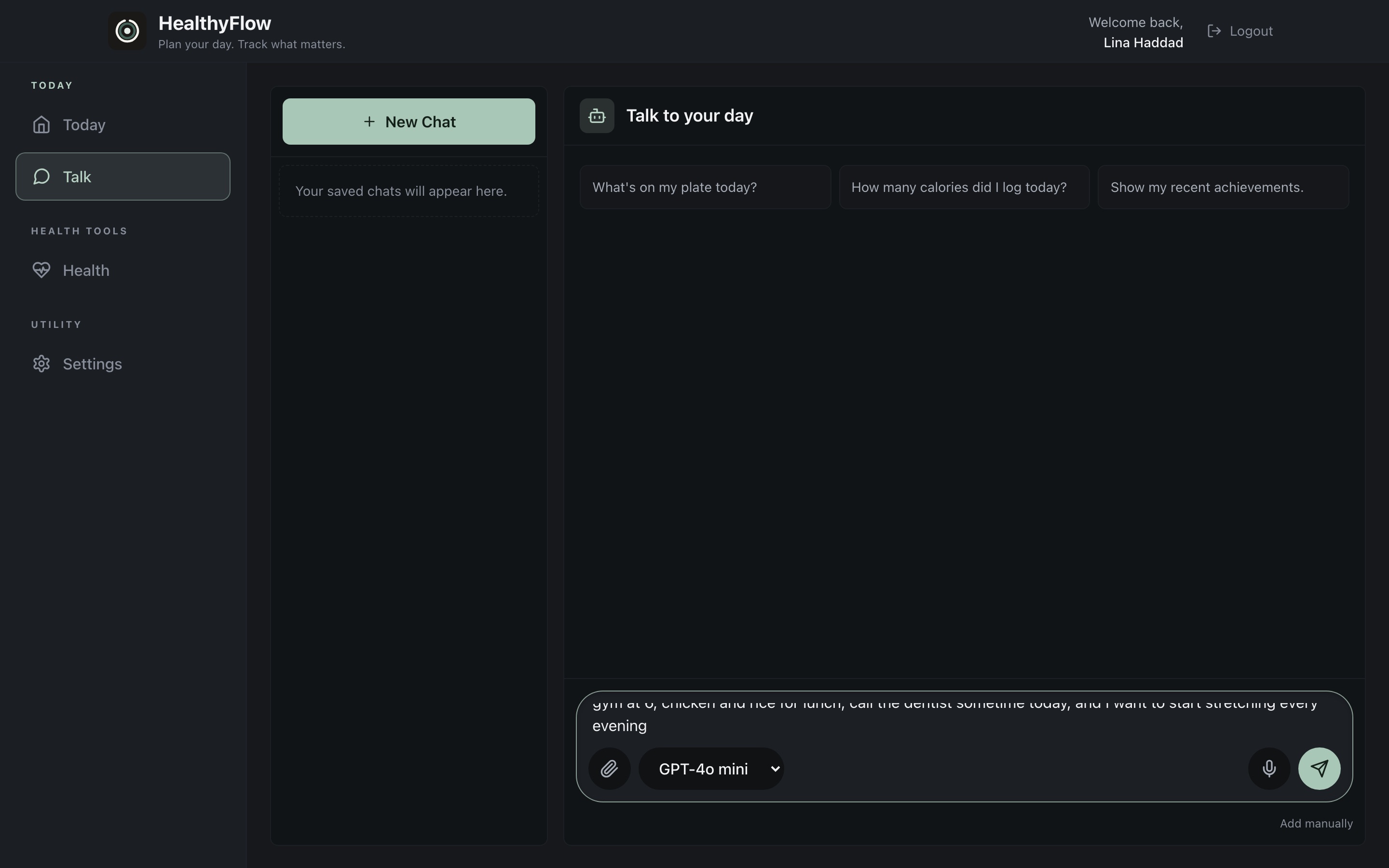 Adding items with Talk in HealthyFlow